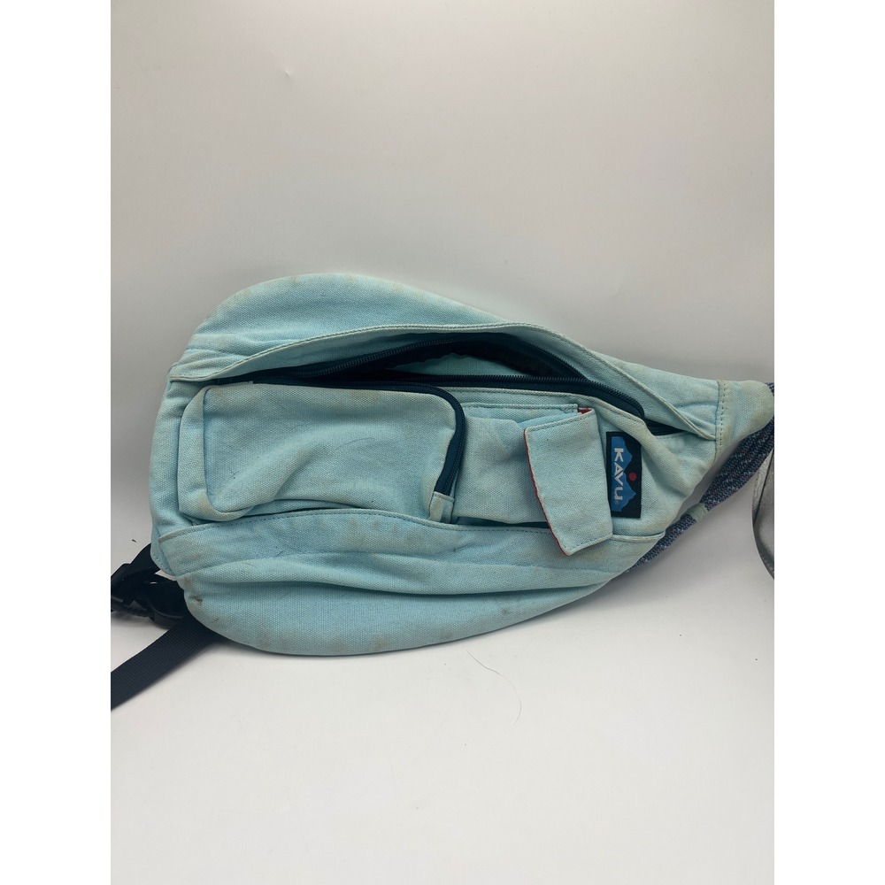 KAVU Rope Sling Bag Light Blue Cotton Canvas Outdoor Crossbody Backpack
